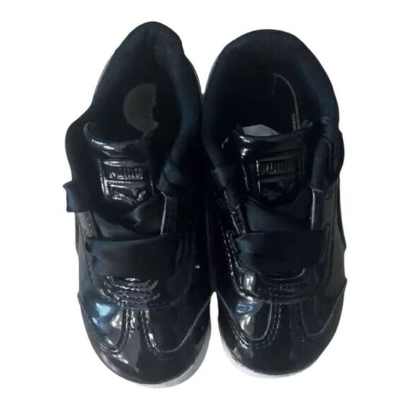 Puma Roma Toddler Black Patent Leather Shoes Size 8C Low-Top Lace Up Sneakers - Picture 7 of 12